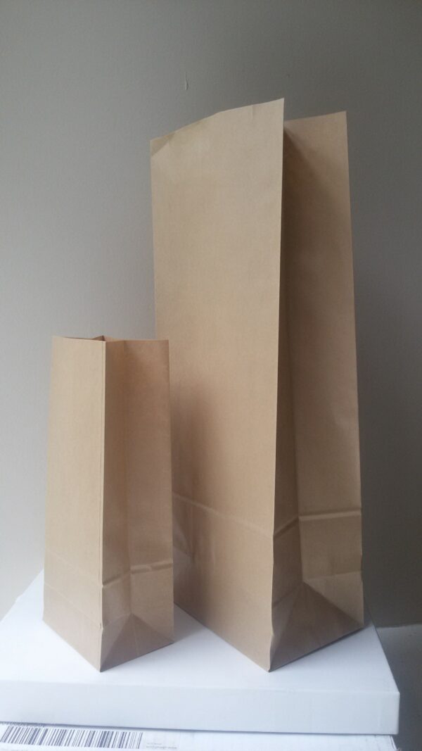 Brown Block Bottom Paper Bags, available in 4 stock sizes, white also available in the same sizes from stock
