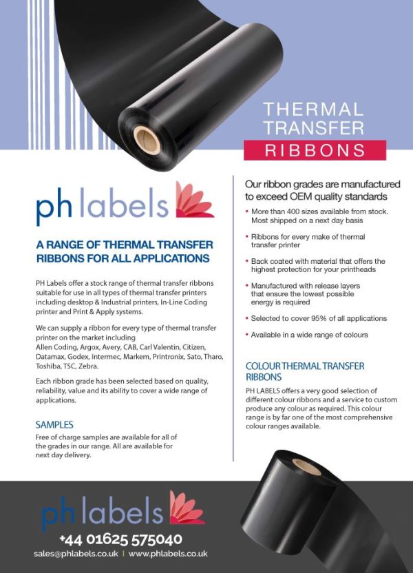Thermal Transfer Ribbons, over 500 stock sizes