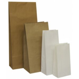 Flour bags, block bottom in 4 stock sizes, in both white and brown
