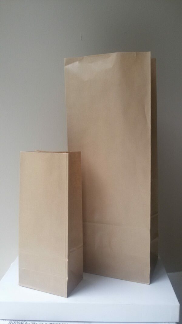 Bags for flour, white & brown in stock all block bottom