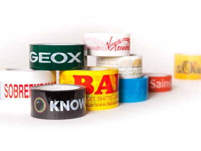 Custom Printed Tape, various roll sizes, we can print up to 3 colours on buff, white & clear.